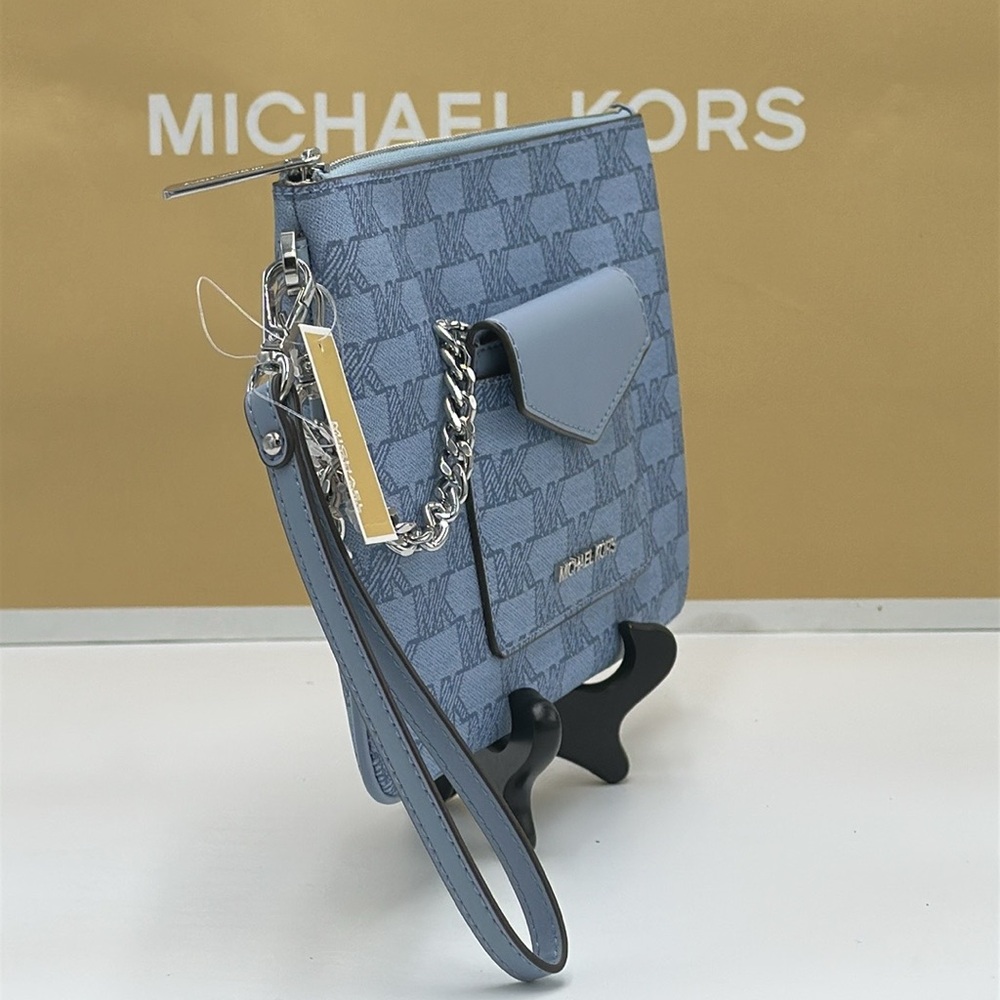 MICHAEL KORS JET SET ITEM LG 2 in 1 CARD CASE & WRISTLET Pale Blue NWT - Picture 6 of 16